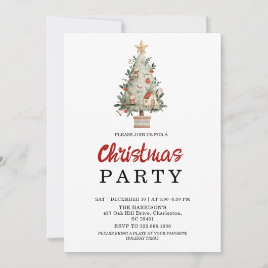 Watercolor Neutral Boho Holiday Party Invitation Kaart (Voorkant)