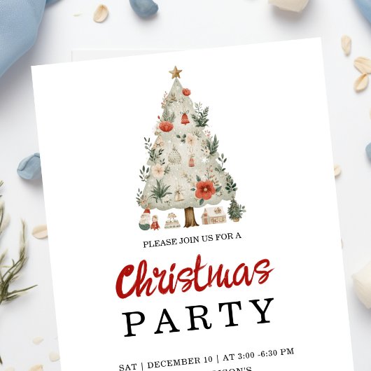 Watercolor Neutral Boho Holiday Party Invitation Kaart