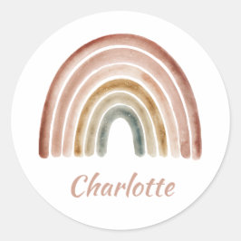 Watercolor Neutrale Regenboog Aangepaste Naam Boek Ronde Sticker