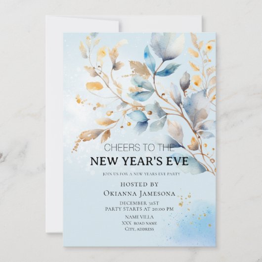 Watercolor New Year's Eve Party Kaart (Voorkant)