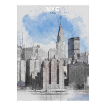 Watercolor New York City Silhouette – Manhattan Mu