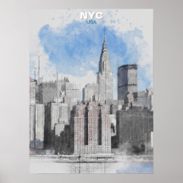 Watercolor New York City Skyline – Manhattan Wall Poster