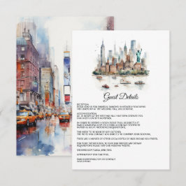 Watercolor New York Huwelijksgast Details Informatiekaartje