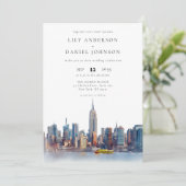 Watercolor New York Silhouette QR Code Bruiloft Kaart (Staand voorkant)