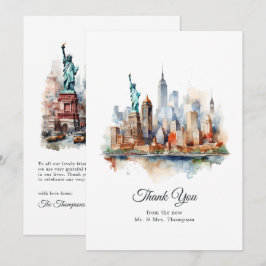 Watercolor New York USA Bestemming Trouwlocatie Bedankkaart