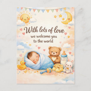 Watercolor Nieuw Baby Verwelkoming Groet met Teddy Briefkaart