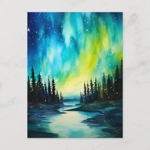 Watercolor Noorderlicht aurora borealis Briefkaart