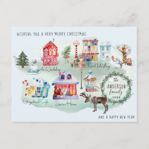 Watercolor Noordpool Dorpskaart   Geïllustreerd Briefkaart