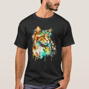Watercolor Noorse Boskat Kleurrijk Lang Haar T-shirt
