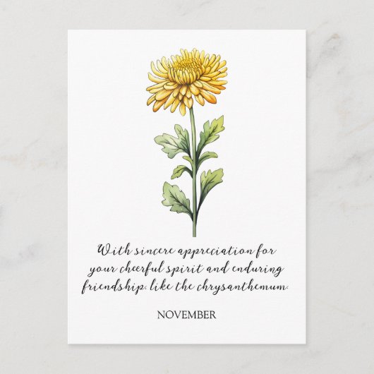 WATERCOLOR NOVEMBER CHRYSANTHEMUM BIRTH FLOWER BRIEFKAART (Voorkant)