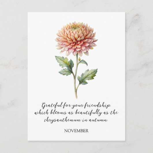 WATERCOLOR NOVEMBER CHRYSANTHEMUM BIRTH FLOWER BRIEFKAART (Voorkant)