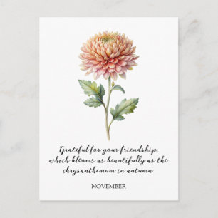 WATERCOLOR NOVEMBER CHRYSANTHEMUM GEBOORTEBLOEM BRIEFKAART