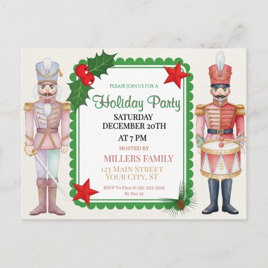 Watercolor Nutcracker Christmas Holiday Postcard Feestdagenkaart (Voorkant)
