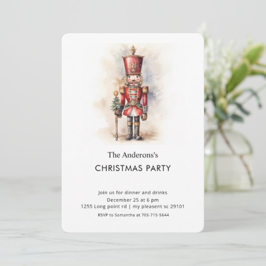 Watercolor Nutcracker Christmas Party Kaart (Staand voorkant)