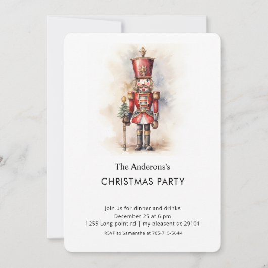 Watercolor Nutcracker Christmas Party Kaart (Voorkant)