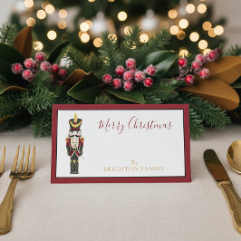 Watercolor Nutcracker Red Merry Christmas Script Plaatskaartje