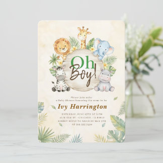 Watercolor O Boy Jungle Baby Shower Kaart