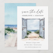 Watercolor Oceaan Strand Bruiloft Save The Date (Voorkant / Achterkant)