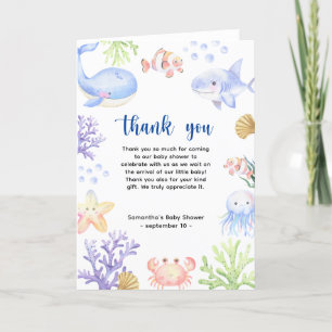 Watercolor oceaandieren - dank je baby shower bedankkaart