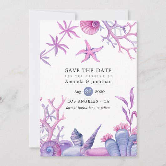 Watercolor Oceaantje Bruiloft Save The Date (Voorkant)