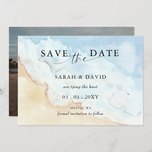 Watercolor Ocean Sea Summer Beach Photo  Save The Date (Voorkant / Achterkant)