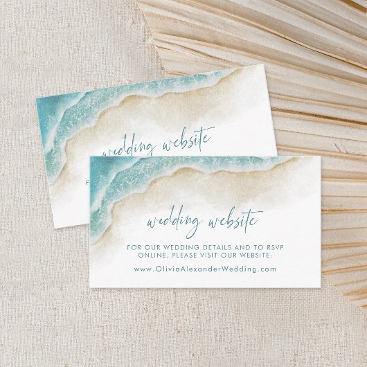 Watercolor Ocean Summer Beach Wedding Website Informatiekaartje