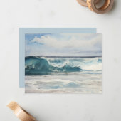 Watercolor Ocean Wave Art Note Card Set Notitiekaartje (Voorkant / Achterkant in situ)