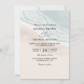 Watercolor Ocean Waves Budget QR Code Wedding Kaart (Voorkant)