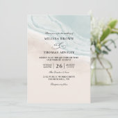 Watercolor Ocean Waves Budget QR Code Wedding Kaart (Staand voorkant)