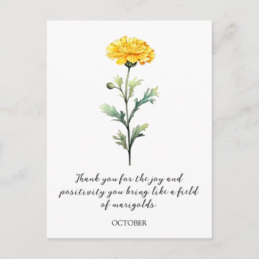 WATERCOLOR OCTOBER MARIGOLD BIRTH FLOWER POSTCARD BRIEFKAART (Voorkant)