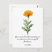 WATERCOLOR OCTOBER MARIGOLD BIRTH FLOWER POSTCARD BRIEFKAART (Voorkant / Achterkant)