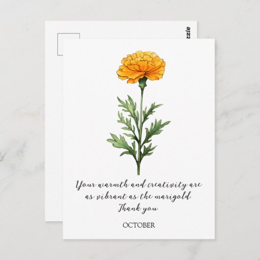 WATERCOLOR OCTOBER MARIGOLD BIRTH FLOWER POSTCARD BRIEFKAART (Voorkant / Achterkant)