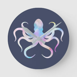 Watercolor octopus -> Aquarel octopus Ronde Klok