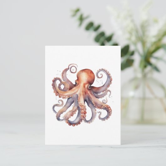 Watercolor Octopus Briefkaart (Staand voorkant)