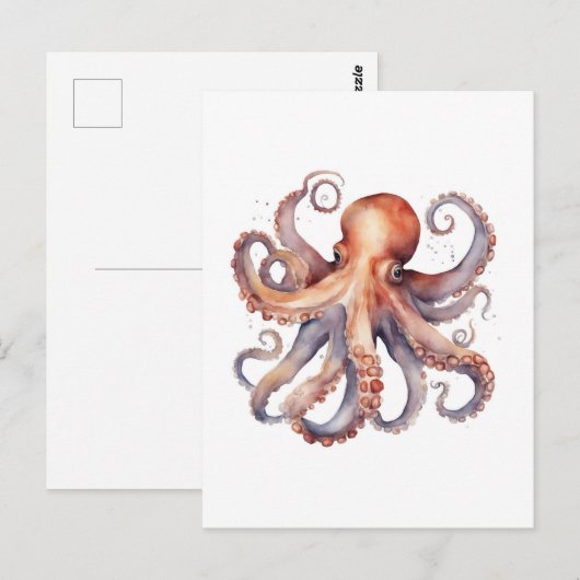 Watercolor Octopus Briefkaart (Voorkant / Achterkant)
