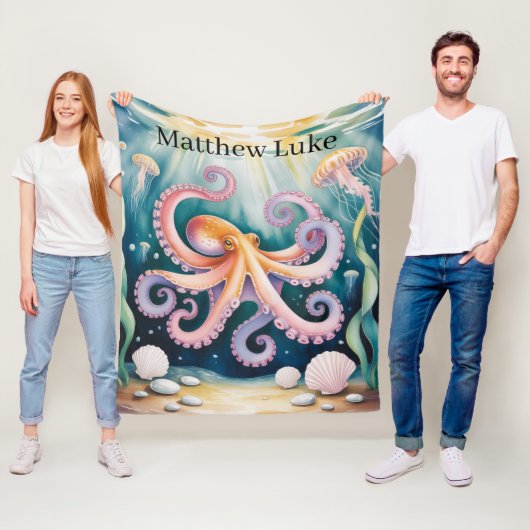 Watercolor Octopus Kinderverjaardagsfeest Cadeau Fleece Deken (In situ)