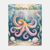 Watercolor Octopus Kinderverjaardagsfeest Cadeau Fleece Deken (Voorkant)