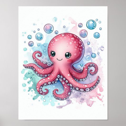 Watercolor Octopus Poster (Voorkant)