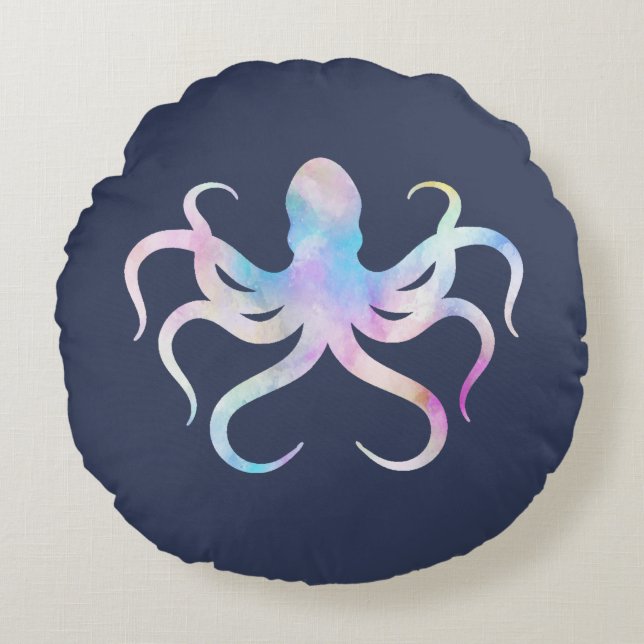 Watercolor octopus rond kussen (Voorkant)