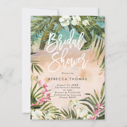 Watercolor oerwoud Palms Bruids Douche Uitnodiging (Voorkant)
