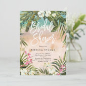 Watercolor oerwoud Palms Bruids Douche Uitnodiging (Staand voorkant)