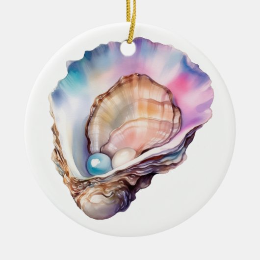Watercolor Oester Keramisch Ornament (Voorkant)