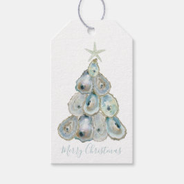 Watercolor Oester Kerstboom Cadeaulabel