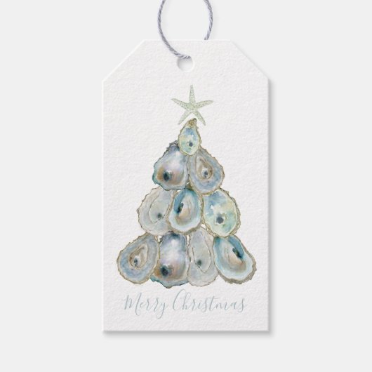 Watercolor Oester Kerstboom Cadeaulabel (Voorkant)