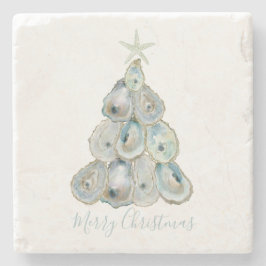Watercolor Oester Kerstboom Stenen Onderzetter