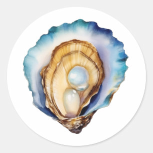 Watercolor Oester Schelp Ronde Sticker