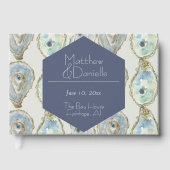 Watercolor Oesters Bruiloft- Blauw Gastenboek (Voorkant)