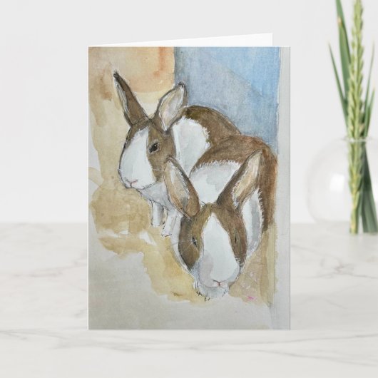 Watercolor of 2 Dutch bunnies on greeting card Kaart (Voorkant)