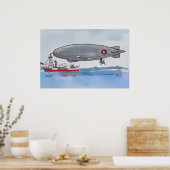 Watercolor of a dirigible tethered to a boat poster (Keuken)