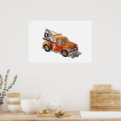 Watercolor of a orange rusty tow truck poster (Keuken)